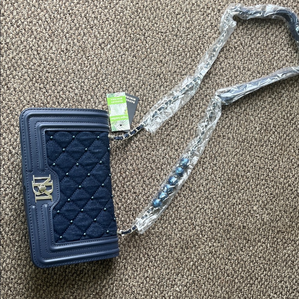 Badgley Mischka Navy Quilted Crossbody Bag